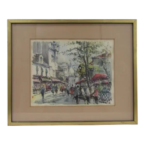 Van Lod Watercolor Painting Paris Art Wall Late 20th Century