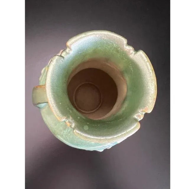 Roseville Pottery 1939 Roseville "Cosmos" Art Deco, Pastel Green Art Pottery Vase #946-6 For Sale - Image 4 of 11