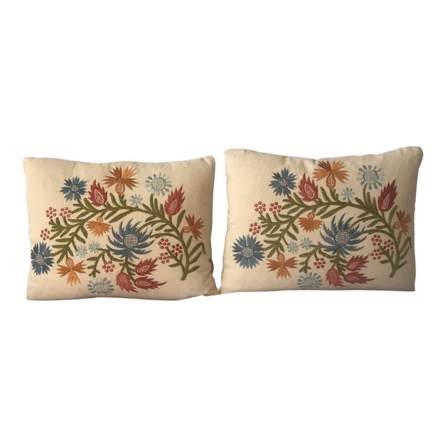 Custom Embroidered Down Feather Pillows A Pair Chairish