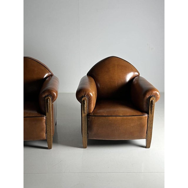 Set of Art Deco Club Chairs in Sheep Leather For Sale - Image 6 of 18