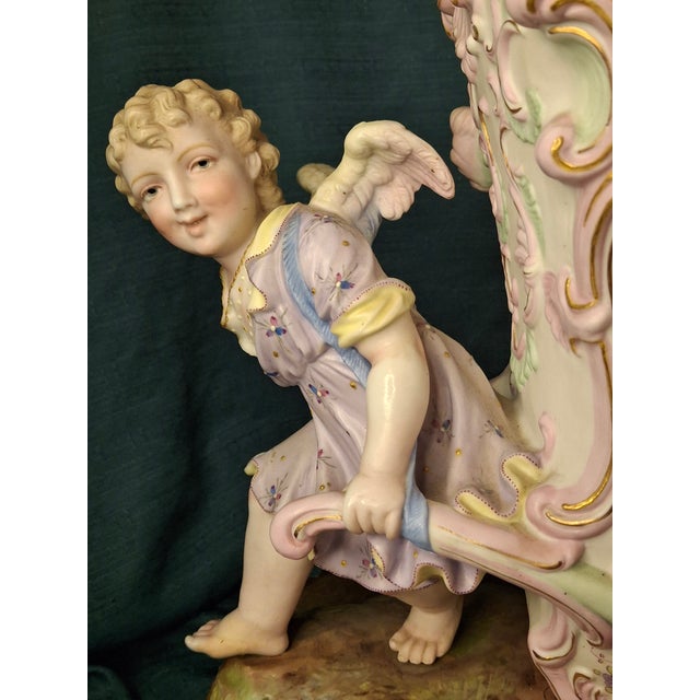 Antique Heubach Bisque Porcelain Centerpiece Cherub Figural Large Vase Mold 173 For Sale - Image 12 of 18