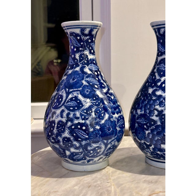 Chinoiserie Blue and White Porcelain Vases - A Pair For Sale - Image 3 of 8