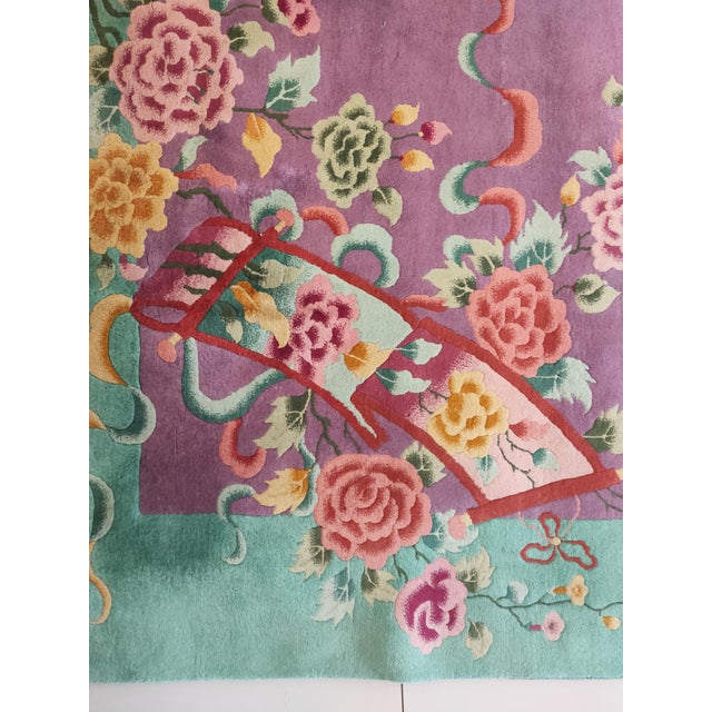 Textile Rectangle Purple 1920s Antique Room Size Chinese Wool Art Deco Knotted Rug For Sale - Image 7 of 9