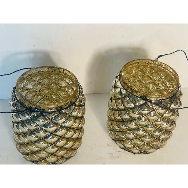 Shabby Chic Vintage Pair Mercury Glass Pineapple Vases Bowls For Sale - Image 3 of 4