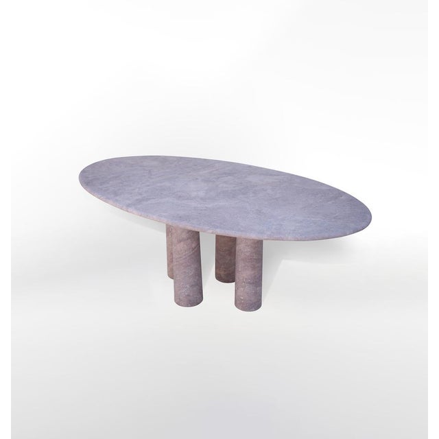 Mid-Century Modern Oval Red Travertine Mario Dining Table with Column Legs by My Habitat Design For Sale - Image 3 of 3