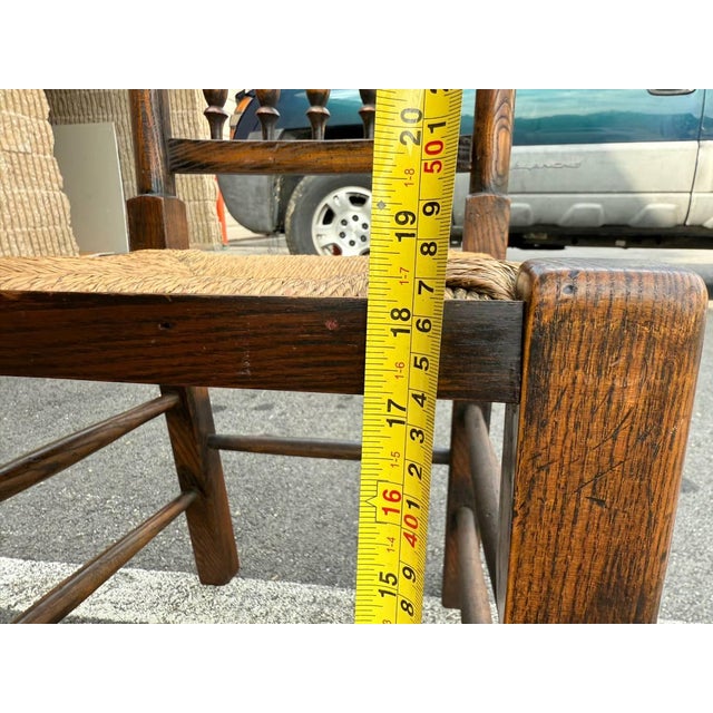 Wood Early 20th Century 6 Antique Matching George III Lancashire Style Oak Rush Seat Side Chairs For Sale - Image 7 of 10