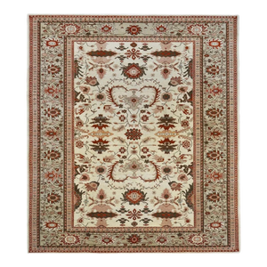 21st Century Persian Sultanabad Wool 10x11 Ivory, Green & Red Handmade Area Rug #1141374
