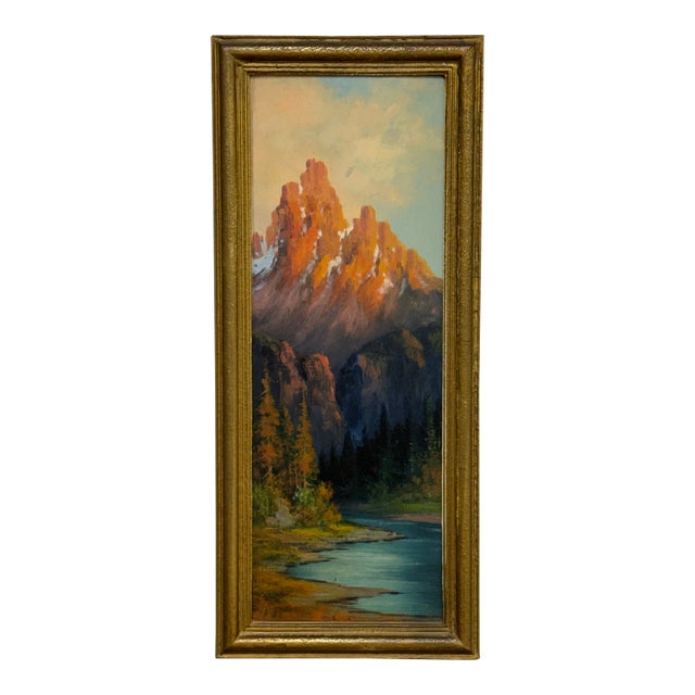 Mountain Landscape Oil Painting, Vintage For Sale