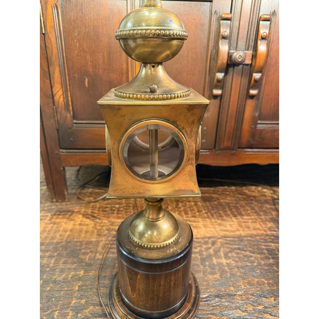 Wood Late 20th Century Frederick Cooper Brass, Glass & Wood Nautical Lantern Table Lamps - a Pair For Sale - Image 7 of 11