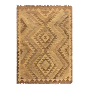 1990s Rustic Kilim Gray Brown Wool Rug