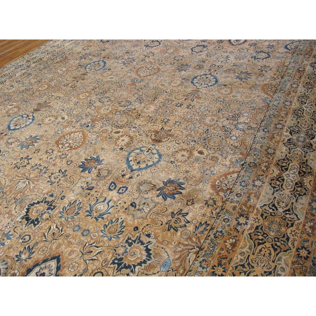 Luxurious Beige Background With Special Allover-Floral Design Antique Persian Kirman Rug For Sale In New York - Image 6 of 12