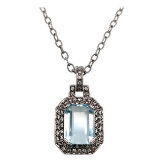 Natural Aquamarine Diamond Necklace 14k Gold 10.45 TCW Certified For Sale