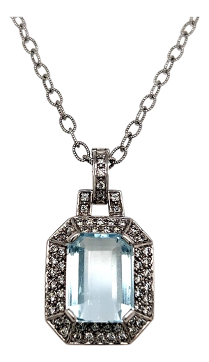 Natural Aquamarine Diamond Necklace 14k Gold 10.45 TCW Certified