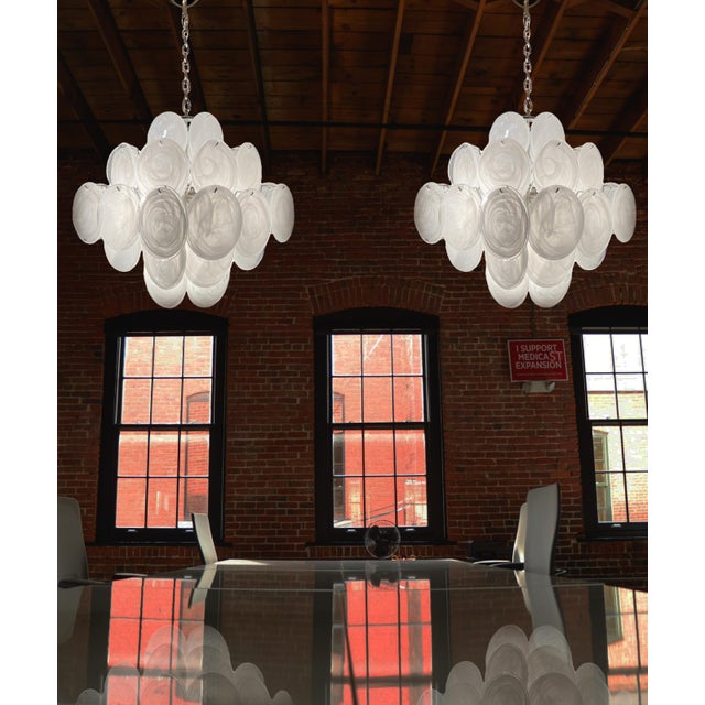 Vintage Italian Murano Chandelier with 36 White Disks, 1990s For Sale - Image 4 of 17