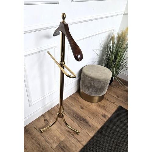 Milo Baughman Mid-Century Hollywood Regency Italian Brass and Wood Valet Stand Dressboy by Milo Baughman, 1970s For Sale - Image 4 of 8