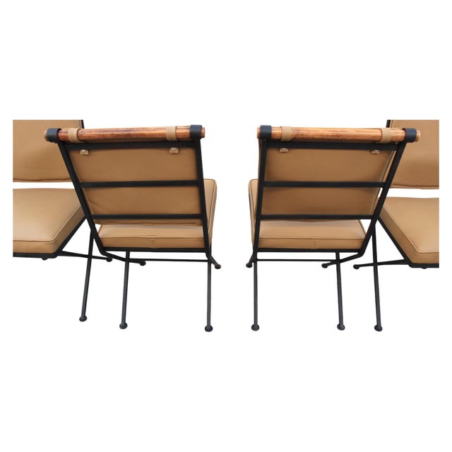 Metal Set of 4 Cleo Baldon Style Campaign Dining Chairs With Iron Frames and Leather Backs For Sale - Image 7 of 12