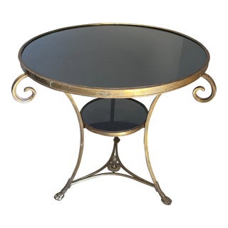 1960s Louis the XVI Gueridon Marble & Brass Round Table For Sale