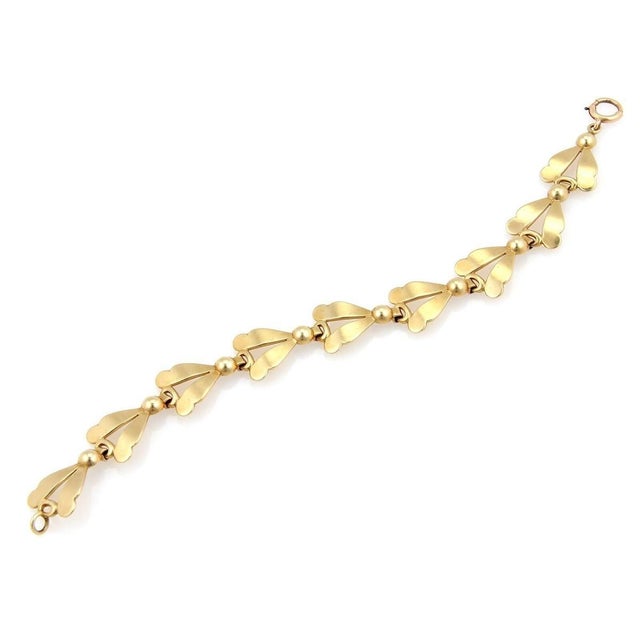 Contemporary Mid 20th Century Leaf & Bead 14k Yellow Gold Link Bracelet For Sale - Image 3 of 4