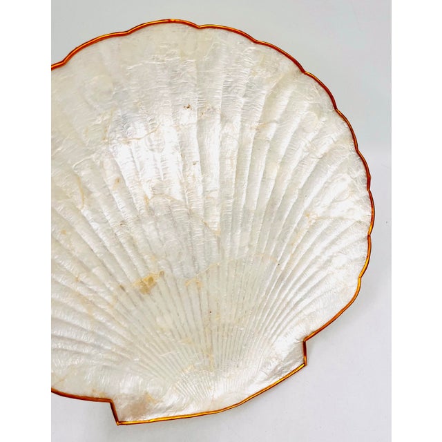 Mid 20th Century Capiz Shell Scallop Shell Tray With Brass Trim Large 11" For Sale - Image 4 of 7