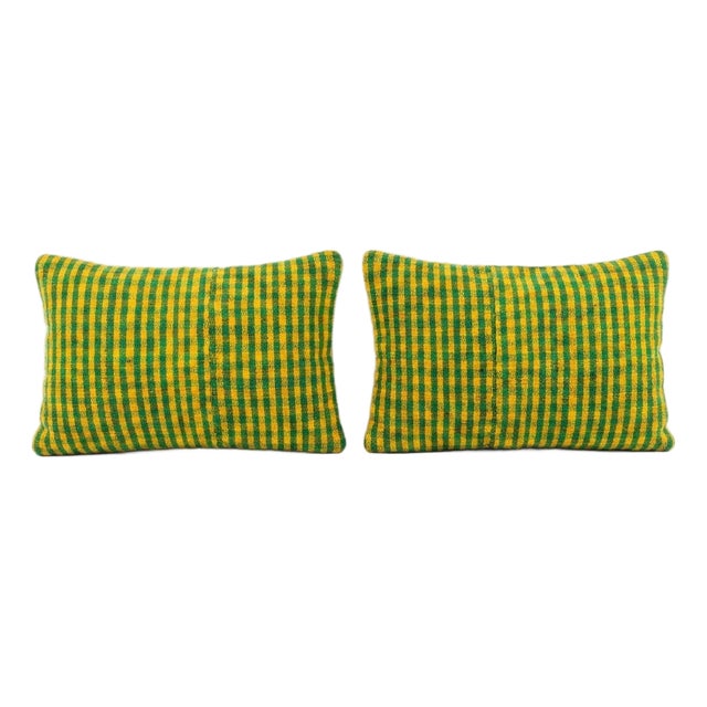 Tribal Wool Lumbar Rug Pillow Cover 16'' X 24'' - Set of Two For Sale