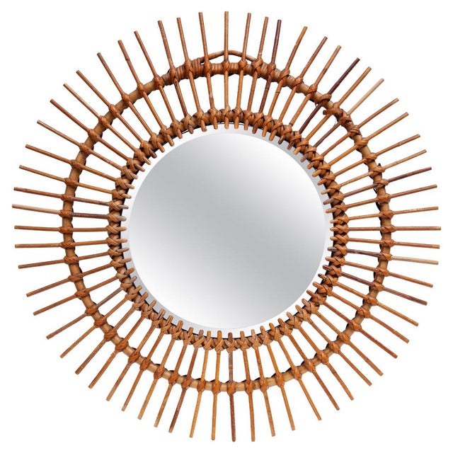 Round Sun Burst Wall Mirror in Bamboo, France, 1950s For Sale - Image 9 of 9