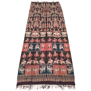 Vintage Ikat Indonesian Brown, Red & Indigo Wall Hanging For Sale