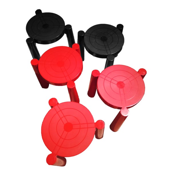 Stools in Red and Black from Kartell, Set of 5 For Sale - Image 13 of 13