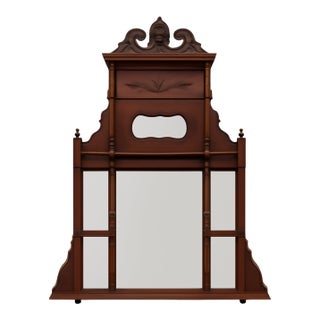 Vintage Eastlake Carved Wood Mantle Mirror For Sale
