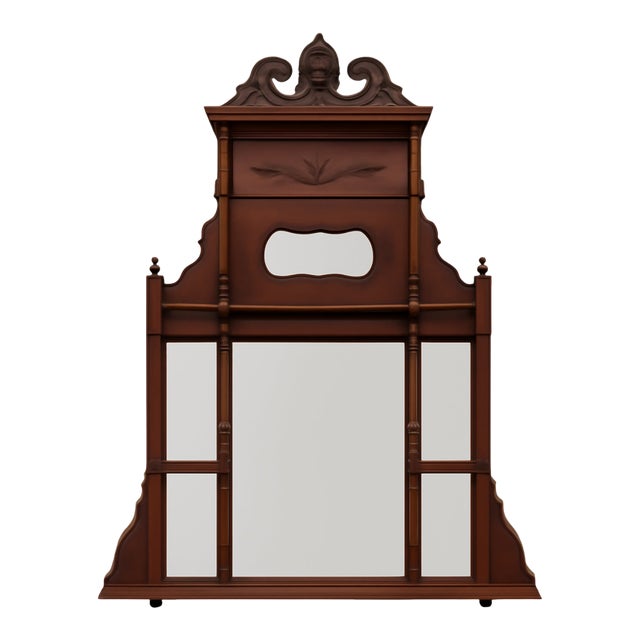 Vintage Eastlake Carved Wood Mantle Mirror For Sale