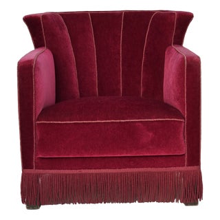 Danish Relax Armchair in Red Velour with Ash Legs, 1960s For Sale