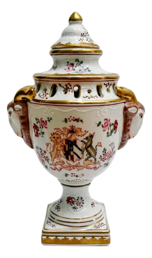 Late 20th Century Chelsea House Ram Head Armorial Urn in French Edmé Samson Style