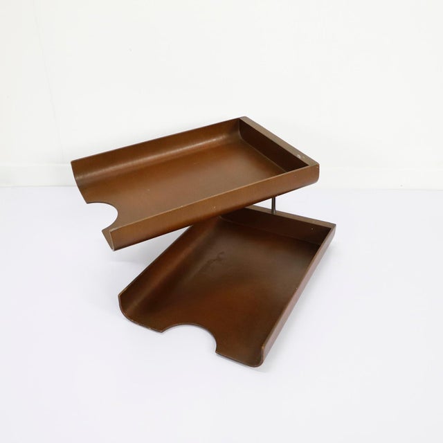 Mexican 1970s MCM Office Desk Paper Organizer Tray For Sale - Image 3 of 4