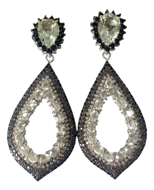 Vintage Sterling Silver Crystal Dangle Drop Earrings 2.5" H