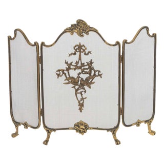 Louis XV Style Brass Tri-Fold Firescreen For Sale