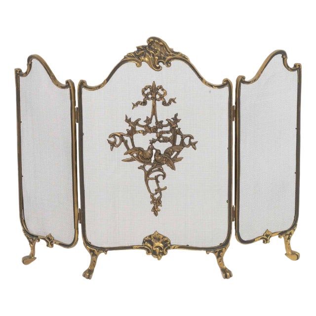 Louis XV Style Brass Tri-Fold Firescreen For Sale