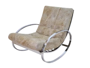 Mid-Century Modern Chrome Steel Tube Rocking Chair with Croco-Style Upholstery