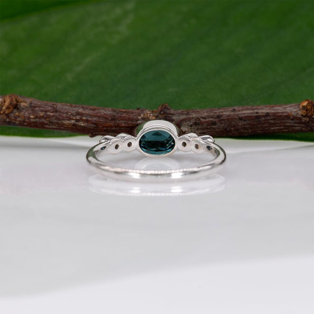 Indicolite Tourmaline Ring With Natural Diamond Accents: Solid 14k Gold, Size 6.75 For Sale - Image 9 of 10