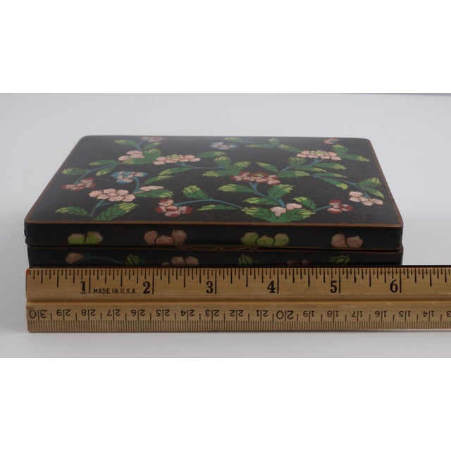 Mid 20th Century Vintage Chinese Cloisonné Enamel Jewelry Box With Floral Motif, Divided Interior & Brass Feet For Sale - Image 5 of 8