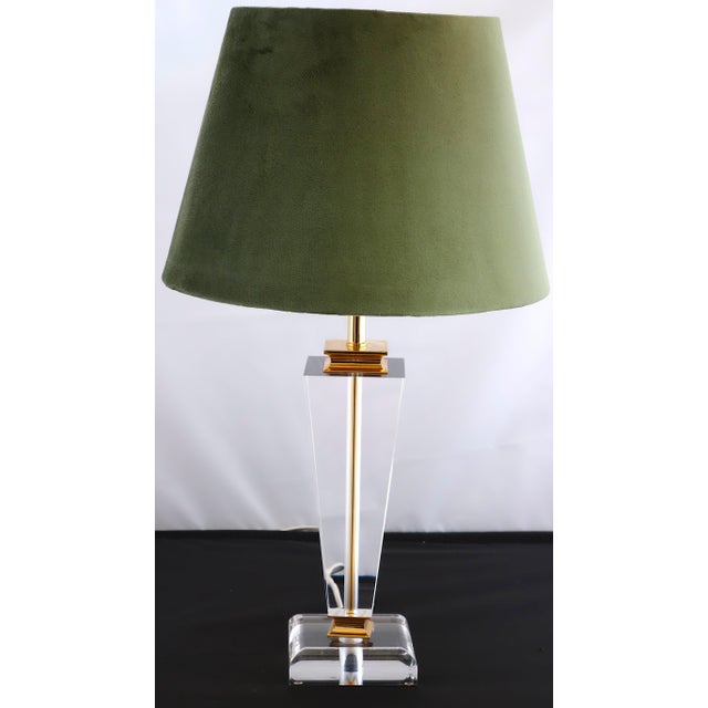Vintage Acrylic Glass Fabric Shade Table Lamp, 1980s For Sale - Image 9 of 16
