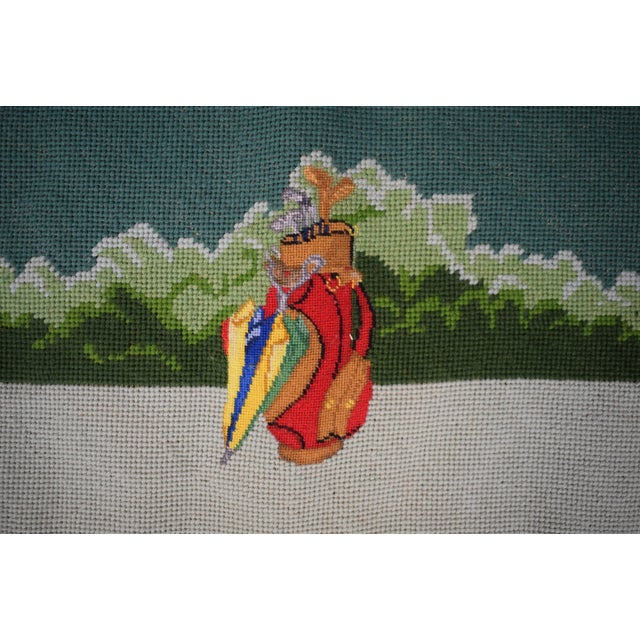 Celadon Hand Needlepoint Golfing Theme Bridge Table Cover W/ Celadon Green Border For Sale - Image 8 of 10