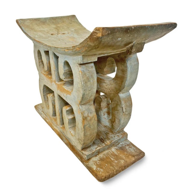 Early 20th Century Original Antique Asante Pale Blue Stool For Sale - Image 5 of 8