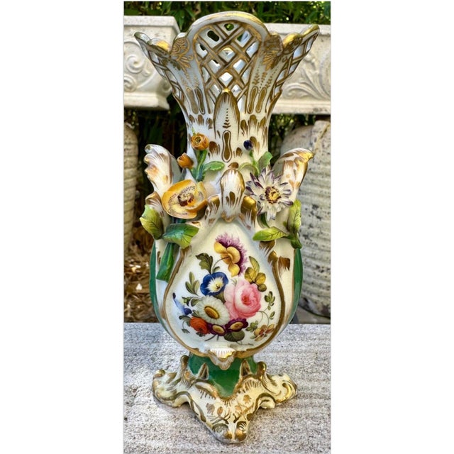 Coalport 19th Century Hand Painted Green Rococo Style Vase With Stand For Sale - Image 10 of 12