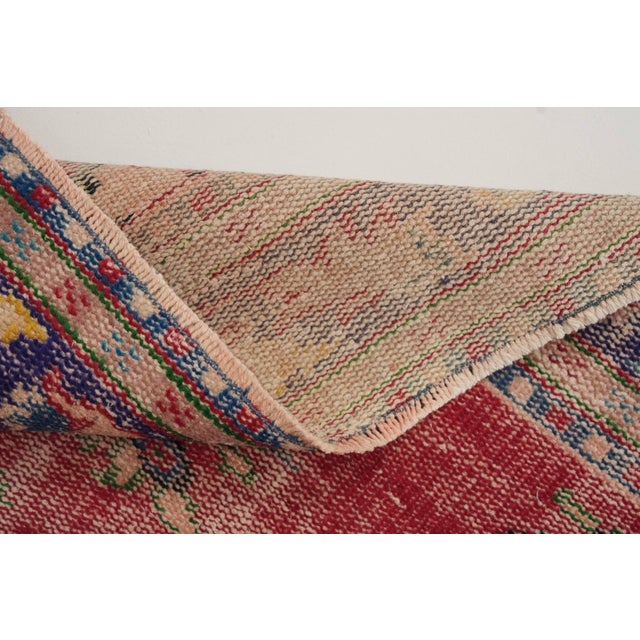 1970s 1970s Vintage Turkish Handmade Wool Cotton Red Area Rug For Sale - Image 5 of 12