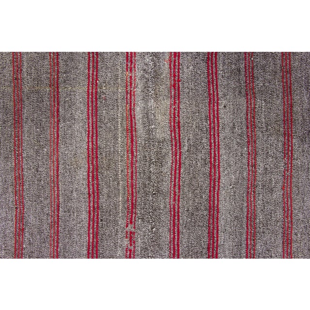 Rug & Kilim Vintage Turkish Kilim Exotic Yarn Rug With Red Stripes by Rug & Kilim, 1950-1959 For Sale - Image 4 of 9