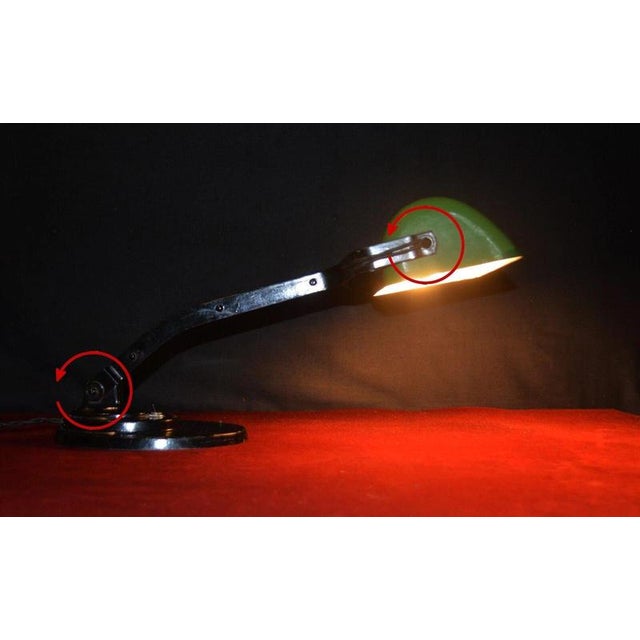 Belgian Art Deco Green Enamel Adjustable Desk Lamp from Sevadac, 1920s For Sale - Image 9 of 17