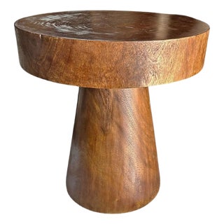 Sculptural Round Side Table Suar Wood For Sale