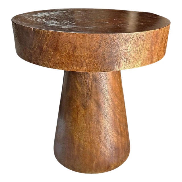 Sculptural Round Side Table Suar Wood For Sale