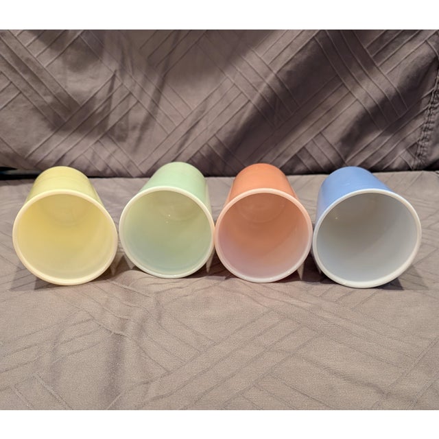 A beautiful set of four vintage 9 oz flat tumblers from the 1940s, manufactured by the Hazel-Atlas Glass Company. Made...
