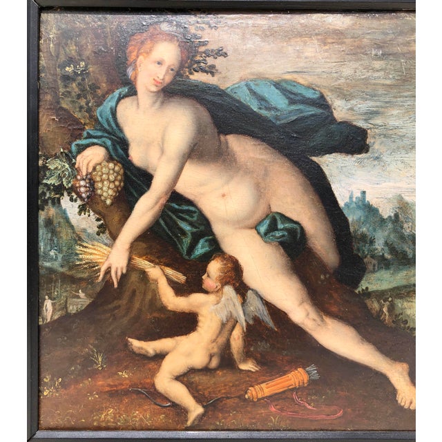 Renaissance Antique Old Master Style Oil Painting Ceres & Cupid Oak Panel Hans Von Aachen For Sale - Image 3 of 5