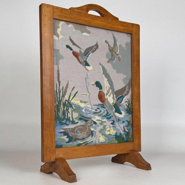 Antique Early 20th Century English Oak Tapestry Fire Screen | Chairish